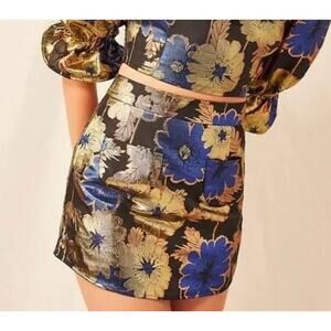 Alice McCall Night light mini skirt with inner shorts size 2 gold blue floral D1